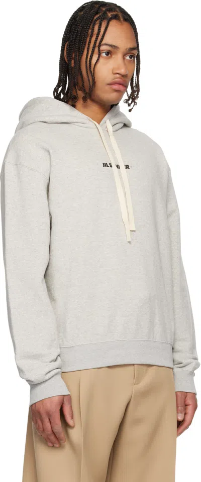 Jil Sander Gray Printed-logo Hoodie In Brown
