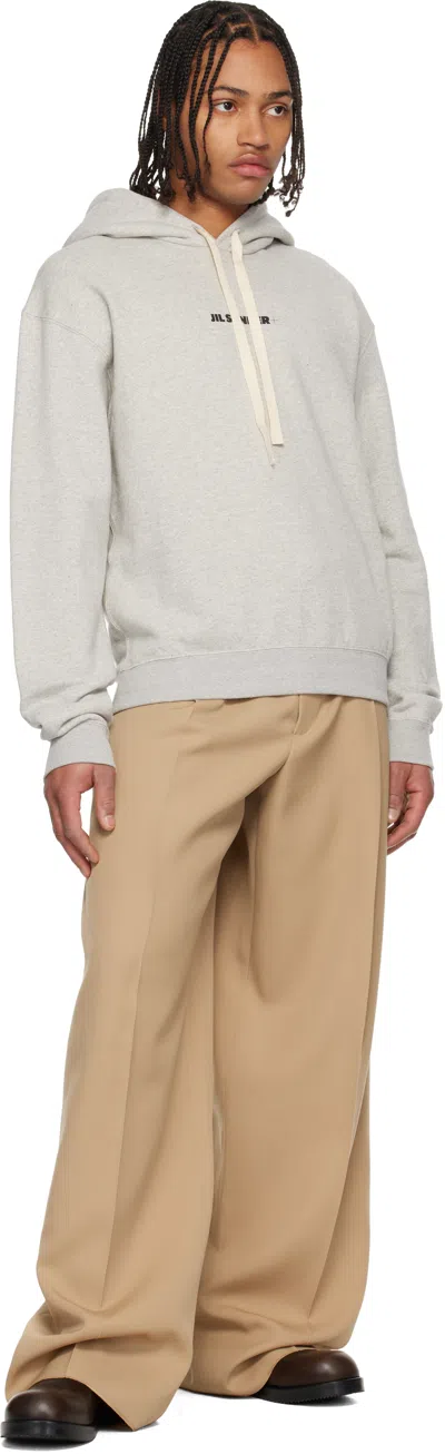 Jil Sander Gray Printed-logo Hoodie In Brown