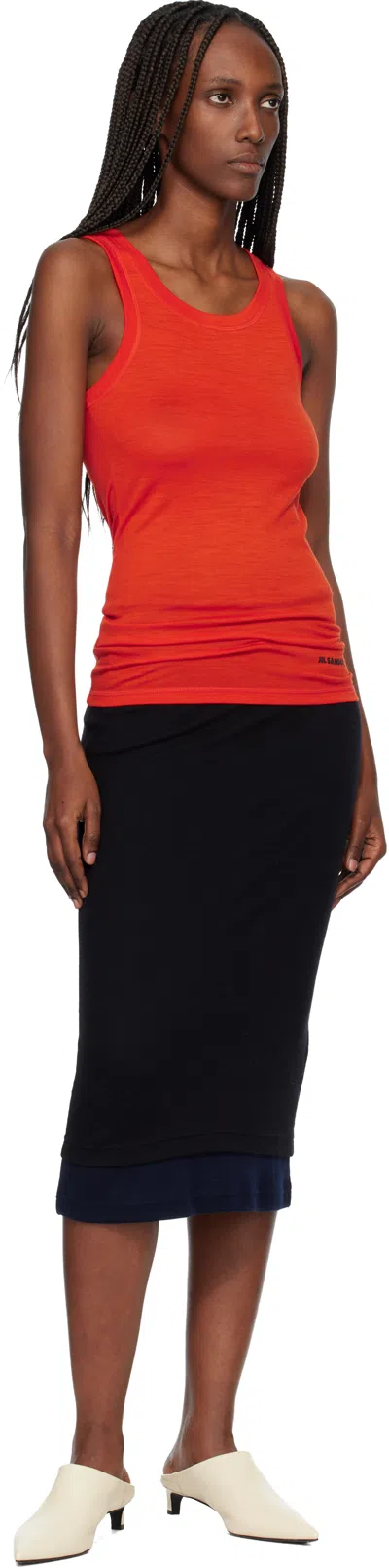 Jil Sander Red Lightweight Technical Wool Jersey Tank Top In Animal Print