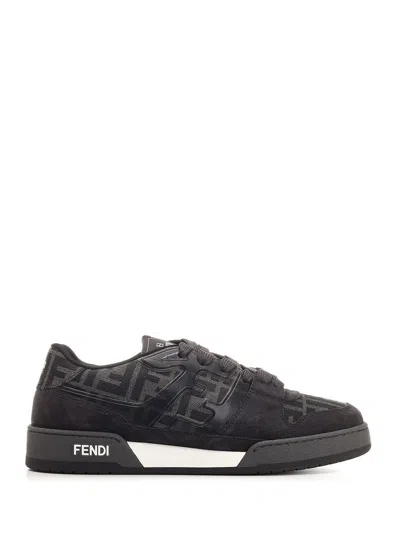 Fendi Match Sneakers In Ff Jacquard Fabric And Suede In Gray