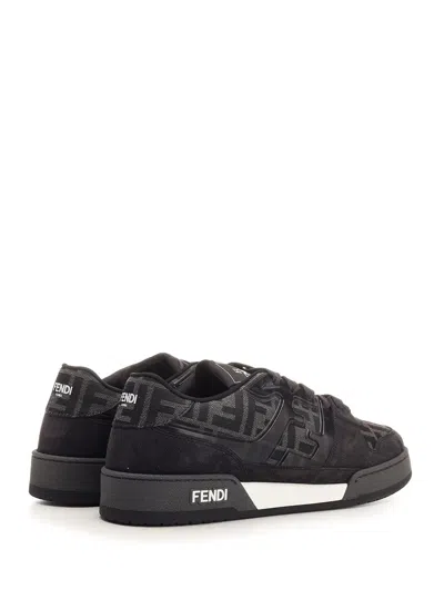 Fendi Match Sneakers In Ff Jacquard Fabric And Suede In Gray
