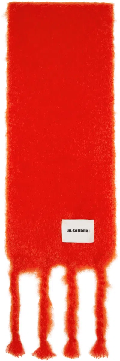 Jil Sander Red Slim Wool Blend Scarf
