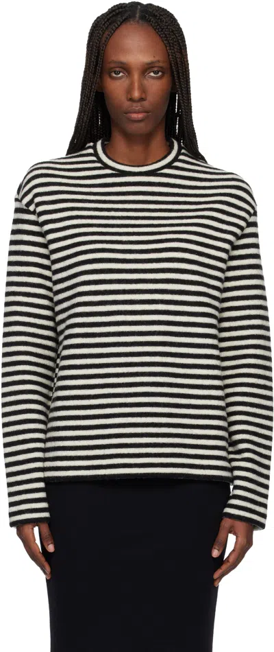 Jil Sander Black & White Boiled Striped Wool Compact Sweater In Multi
