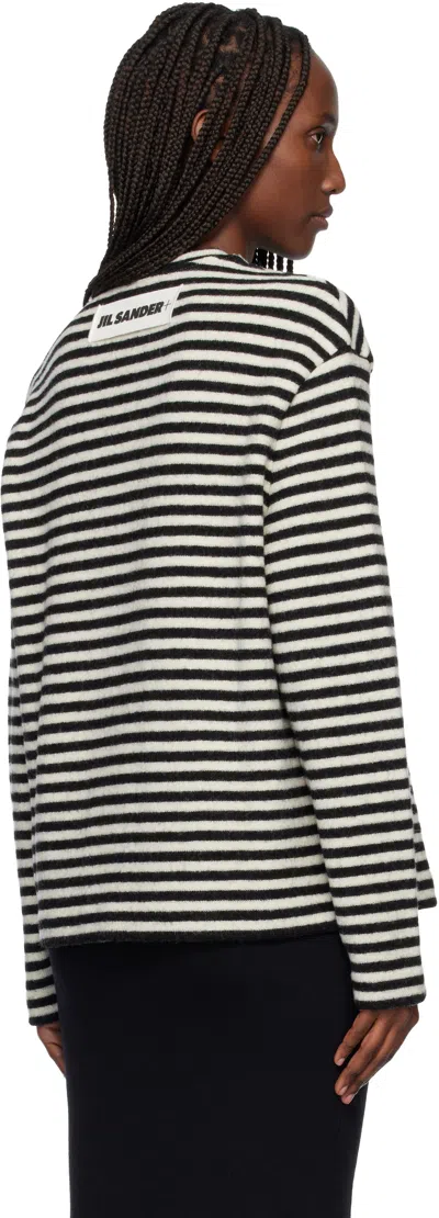 Jil Sander Black & White Boiled Striped Wool Compact Sweater In Multi