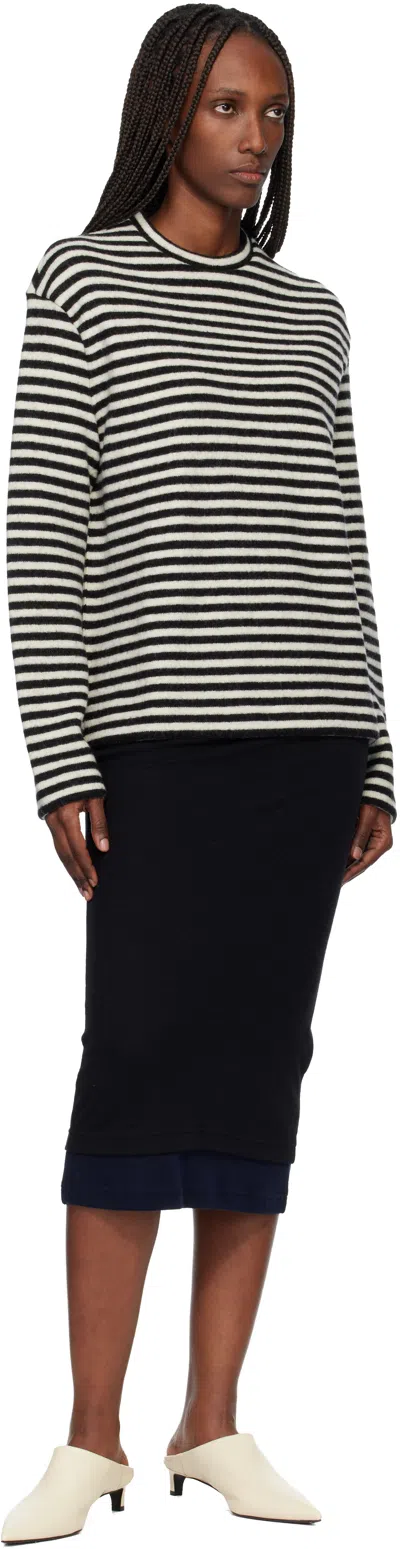 Jil Sander Black & White Boiled Striped Wool Compact Sweater In Multi