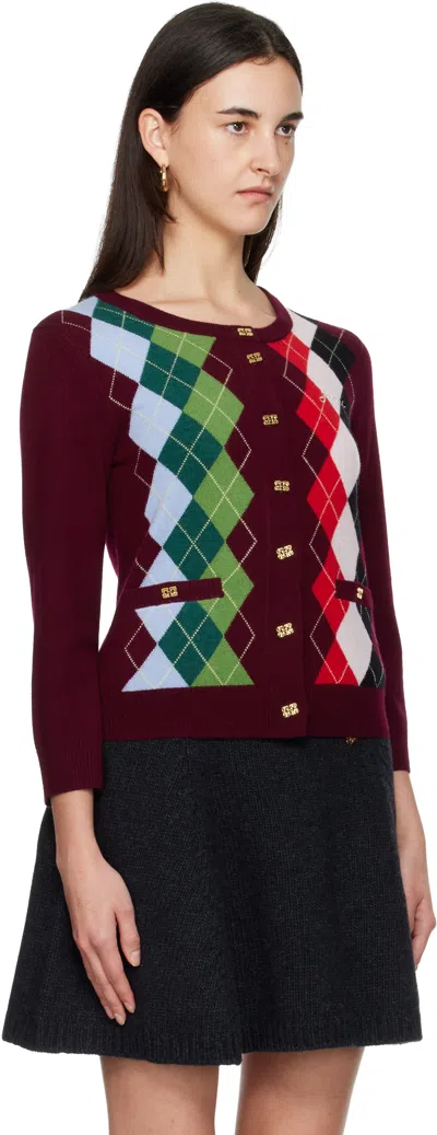 Ganni Burgundy Checked Cardigan In Cashmere Blend Women In Multi
