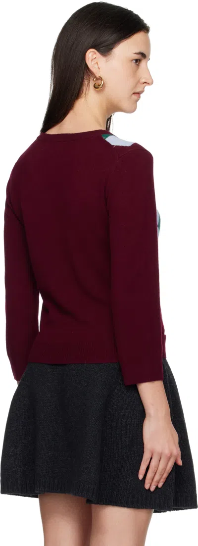Ganni Burgundy Checked Cardigan In Cashmere Blend Women In Multi