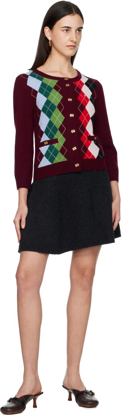 Ganni Burgundy Checked Cardigan In Cashmere Blend Women In Multi