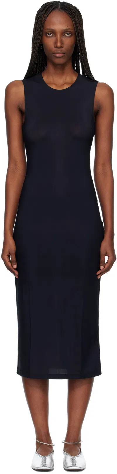 Jil Sander Black Jersey Slip Midi Dress In Black