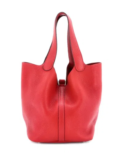 Pre-owned Hermes Picotin Lock Bag Clemence Mm Bucket Bag In Red