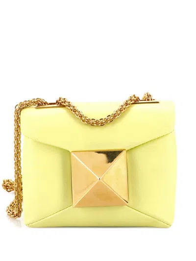 Pre-owned Valentino Garavani One Stud Chain Flap Bag Leather Micro Crossbody Bag In Yellow