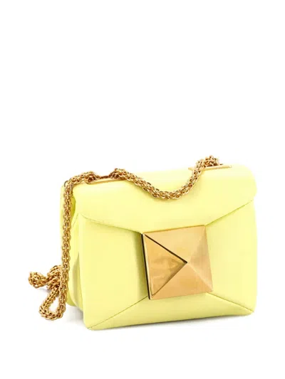 Pre-owned Valentino Garavani One Stud Chain Flap Bag Leather Micro Crossbody Bag In Yellow