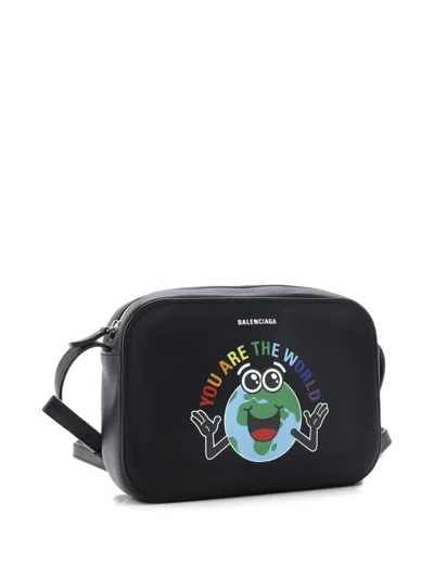 Pre-owned Balenciaga Everyday Camera Bag Printed Leather Small Crossbody Bag In Black