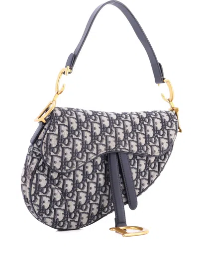 Pre-owned Dior Saddle Handbag Oblique Canvas Medium Shoulder Bag In Blue