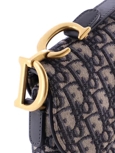 Pre-owned Dior Saddle Handbag Oblique Canvas Medium Shoulder Bag In Blue