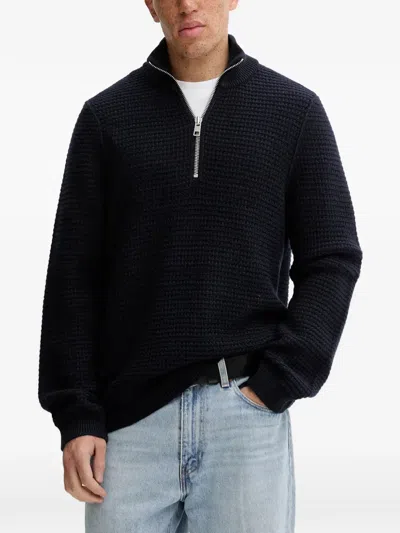 Marc O'polo Zip Textured Sweater In Blue