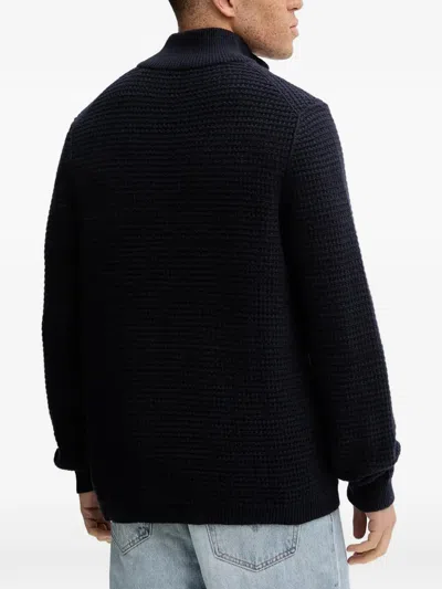 Marc O'polo Zip Textured Sweater In Blue