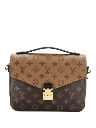 Pre-owned Louis Vuitton Pochette Metis Reverse Monogram Canvas Crossbody Bag In Brown