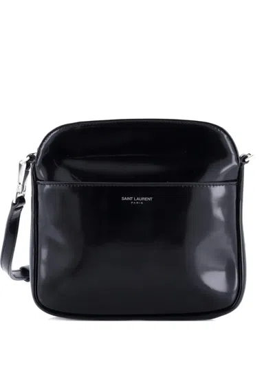 Pre-owned Saint Laurent Paris Camera Bag Brushed Leather Mini Shoulder Bag In Black