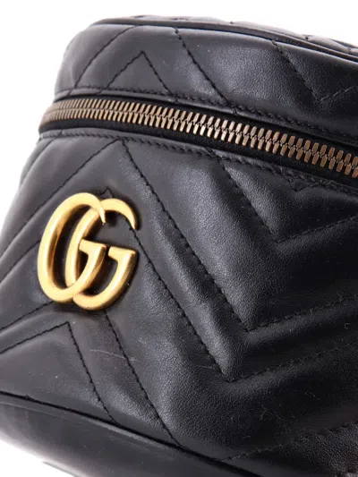 Pre-owned Gucci Gg Marmont Vanity Matelasse Leather Mini Backpack In Black