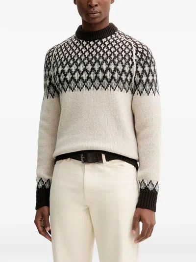 Marc O'polo Patterned Crew Neck Sweater In Neutral