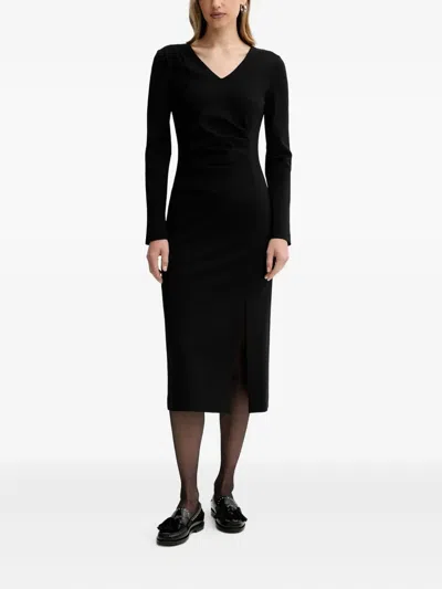 Liviana Conti Filippa V-neck Side-slit Midi Dress In Black