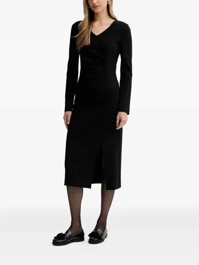 Liviana Conti Filippa V-neck Side-slit Midi Dress In Black