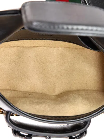 Pre-owned Gucci Horsebit 1955 Flap Wallet With Strap Leather Crossbody Bag In Black