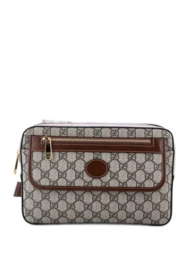 Pre-owned Gucci Interlocking G Patch Buckle Gg Coated Canvas Backpack In Brown