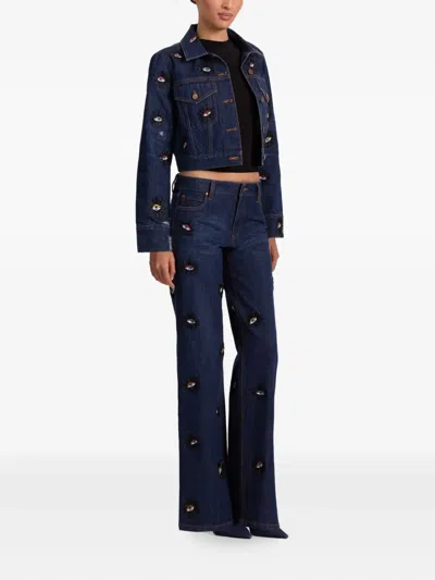Alice And Olivia Chloe Eyes-embellished Jacket In Blue