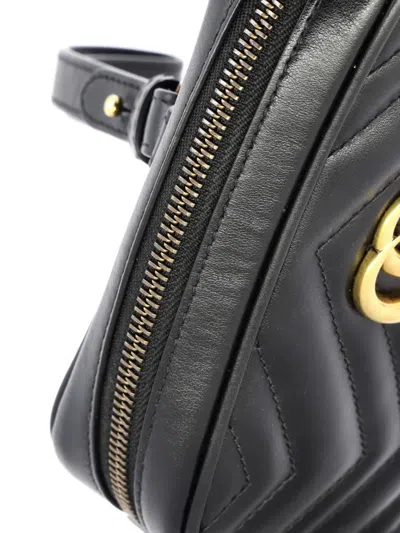 Pre-owned Gucci Gg Marmont Wristlet Matelasse Leather Clutch Bag In Black