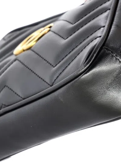 Pre-owned Gucci Gg Marmont Wristlet Matelasse Leather Clutch Bag In Black