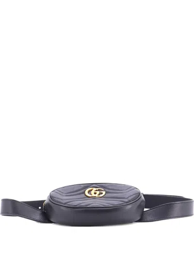 Pre-owned Gucci Gg Marmont Matelasse Leather Belt Bag In Black
