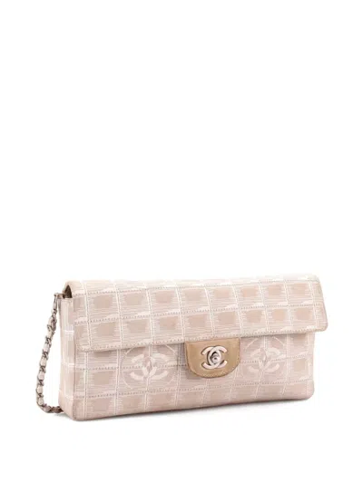 Pre-owned Chanel Travel Line Flap Bag Quilted Nylon East West Shoulder Bag In Neutral