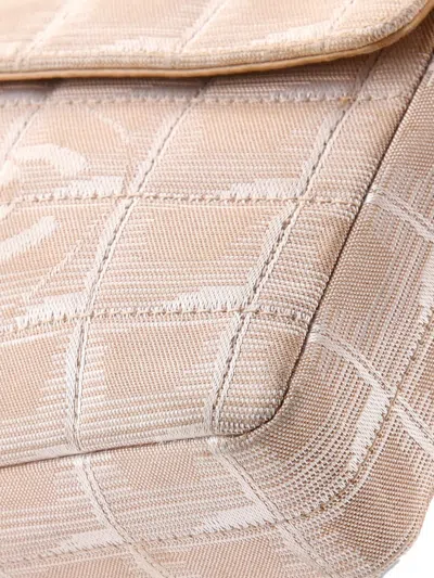 Pre-owned Chanel Travel Line Flap Bag Quilted Nylon East West Shoulder Bag In Neutral