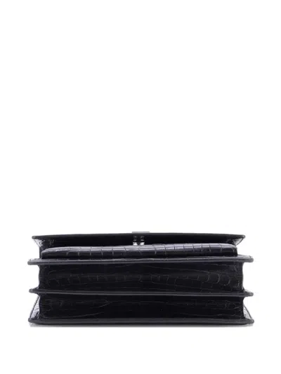 Pre-owned Saint Laurent Sunset Crocodile Embossed Leather Medium Crossbody Bag In Black