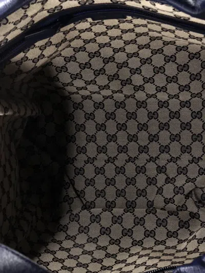 Pre-owned Gucci Tonal Gg Drawstring Leather Tote Bag In Blue