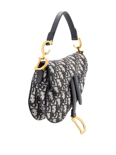 Pre-owned Dior Saddle Handbag Oblique Canvas Mini Shoulder Bag In Blue