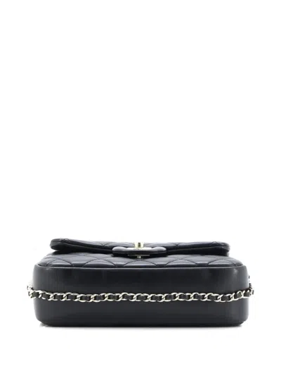 Pre-owned Chanel My Precious Pearls Chain Flap Bag Quilted Lambskin Medium Crossbody Bag In Black