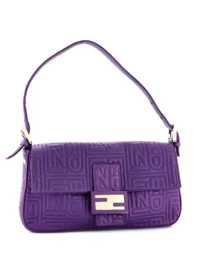 Pre-owned Fendi Baguette Bag Logo Embossed Leather Small Shoulder Bag In Purple
