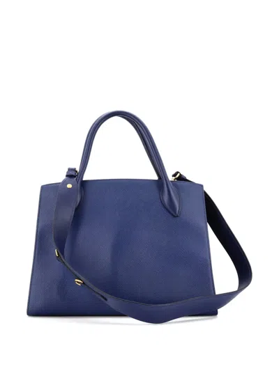 Pre-owned Prada Monochrome Saffiano With City Calf Medium Tote Bag In Blue