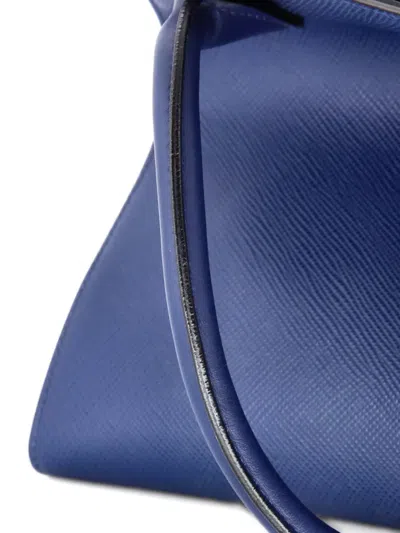 Pre-owned Prada Monochrome Saffiano With City Calf Medium Tote Bag In Blue