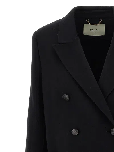 Fendi Double Wool Coat In Black