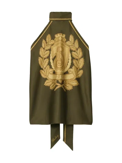 Burberry Logo Crest Silk Scarf In Green
