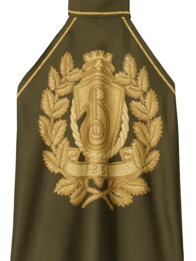 Burberry Logo Crest Silk Scarf In Green
