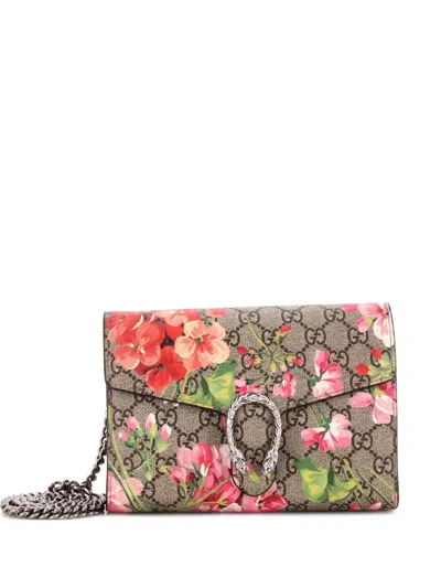 Pre-owned Gucci Dionysus Chain Wallet Blooms Print Gg Coated Canvas Small Crossbody Bag In Brown