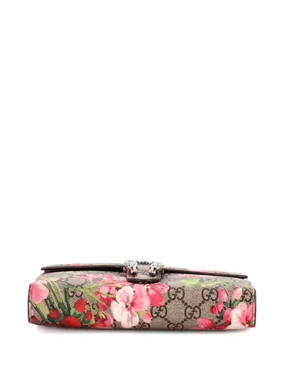 Pre-owned Gucci Dionysus Chain Wallet Blooms Print Gg Coated Canvas Small Crossbody Bag In Brown