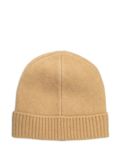 Patrizia Pepe Ribbed Logo-patch Beanie Hat In Yellow