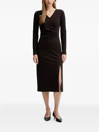 Liviana Conti Filippa V-neck Side-slit Midi Dress In Brown