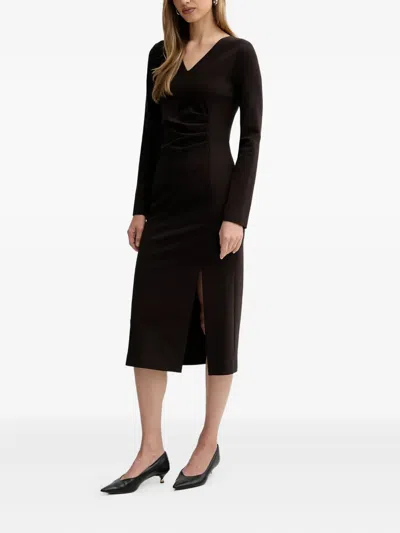 Liviana Conti Filippa V-neck Side-slit Midi Dress In Brown